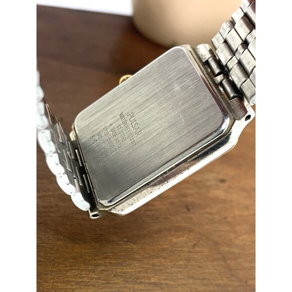 Pulsar By Seiko Watch V733-5000 Quartz Tank Vintage Blue Dial Two Tone Steel - Picture 6 of 13